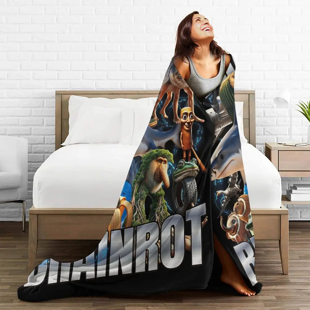 Soft Warm Blanket Travel Italian Brainrot Tralalero Tralala Tung Tung Tung Sahur Bombardiro Crocodilo Bedding Throws Flannel