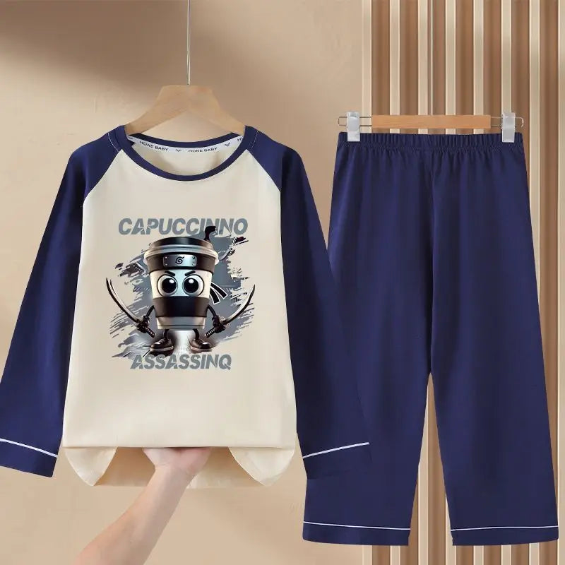 Italian Brainrot Kids Pajamas for Boys Girls Home Wear Tungtung Sahur Kids Casual Sleepwear Long Sleeve Pajamas Bottoms Suit