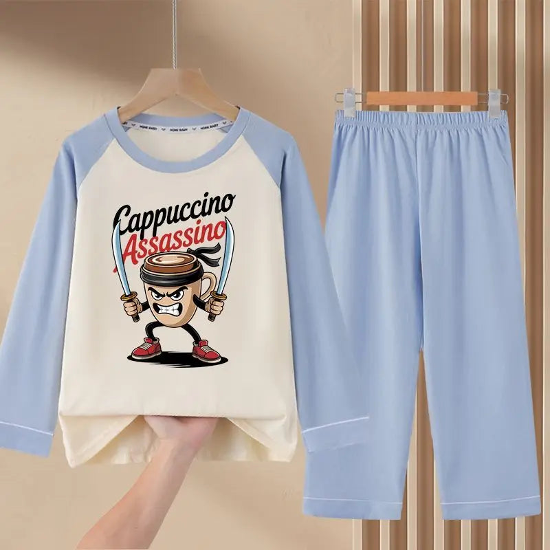 Italian Brainrot Kids Pajamas for Boys Girls Home Wear Tungtung Sahur Kids Casual Sleepwear Long Sleeve Pajamas Bottoms Suit