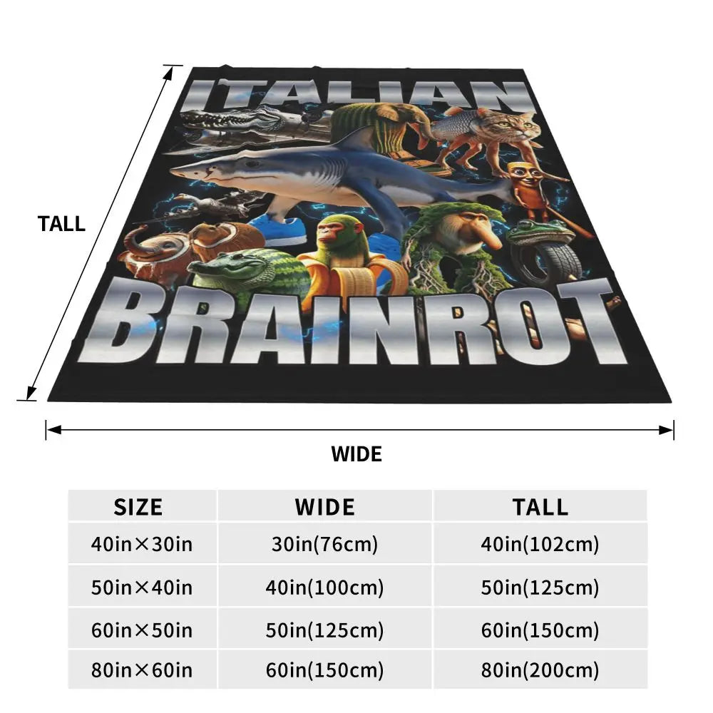 Soft Warm Blanket Travel Italian Brainrot Tralalero Tralala Tung Tung Tung Sahur Bombardiro Crocodilo Bedding Throws Flannel