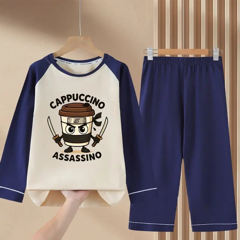 Italian Brainrot Kids Pajamas for Boys Girls Home Wear Tungtung Sahur Kids Casual Sleepwear Long Sleeve Pajamas Bottoms Suit