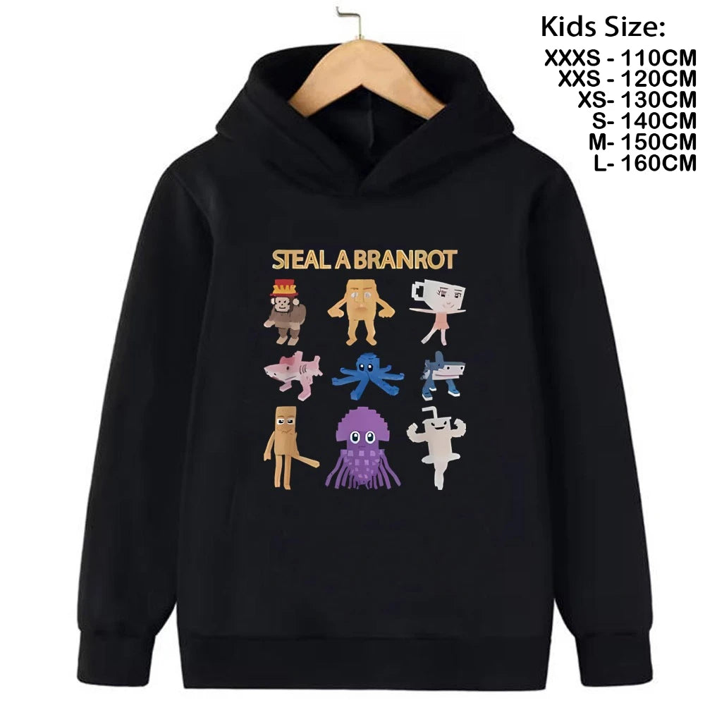 67 Six Seven Clothing Steal A BrainRot Cartoon Girls Boy Hooded Italian Brainrot Sweatshirt Children Korean Fashion Tops Girls