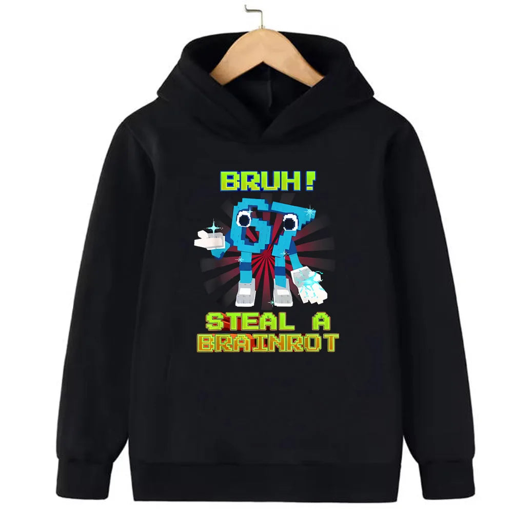67 Six Seven Clothing Steal A BrainRot Cartoon Girls Boy Hooded Italian Brainrot Sweatshirt Children Korean Fashion Tops Girls