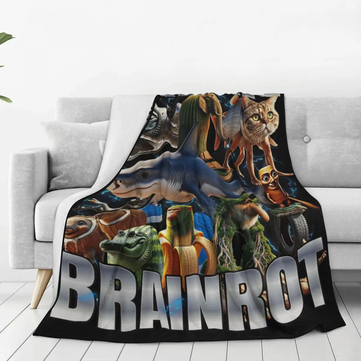 Soft Warm Blanket Travel Italian Brainrot Tralalero Tralala Tung Tung Tung Sahur Bombardiro Crocodilo Bedding Throws Flannel