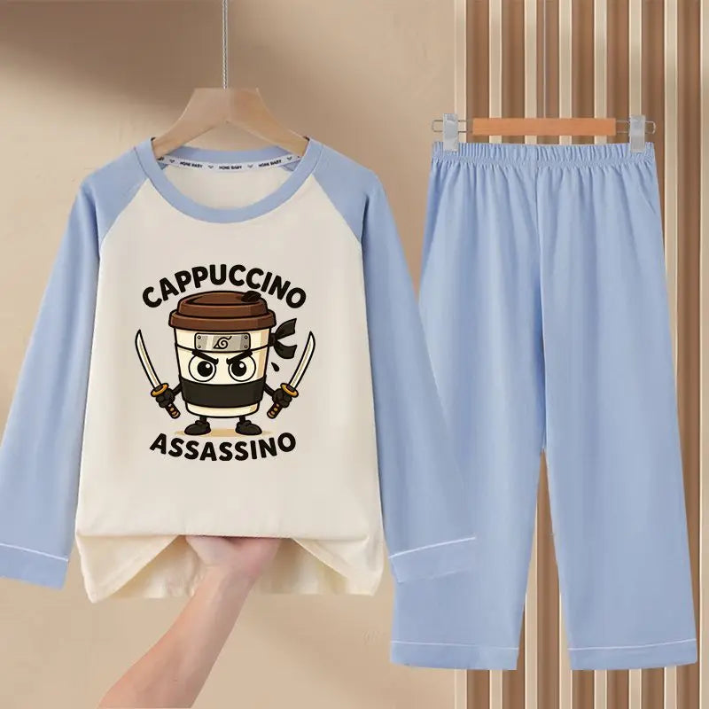 Italian Brainrot Kids Pajamas for Boys Girls Home Wear Tungtung Sahur Kids Casual Sleepwear Long Sleeve Pajamas Bottoms Suit