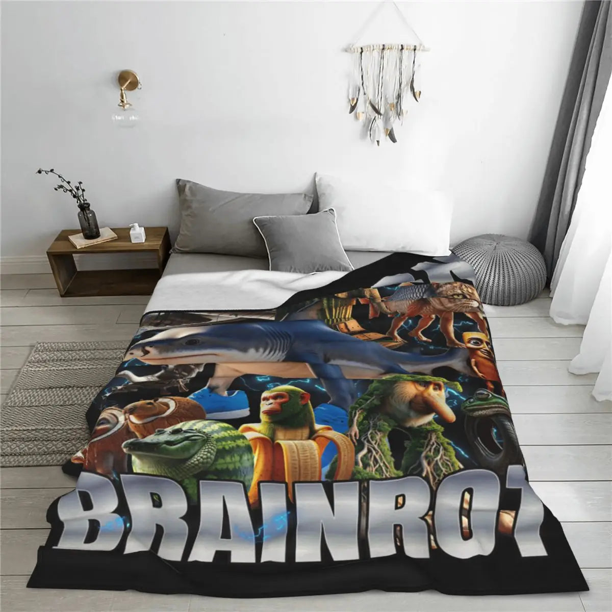 Soft Warm Blanket Travel Italian Brainrot Tralalero Tralala Tung Tung Tung Sahur Bombardiro Crocodilo Bedding Throws Flannel