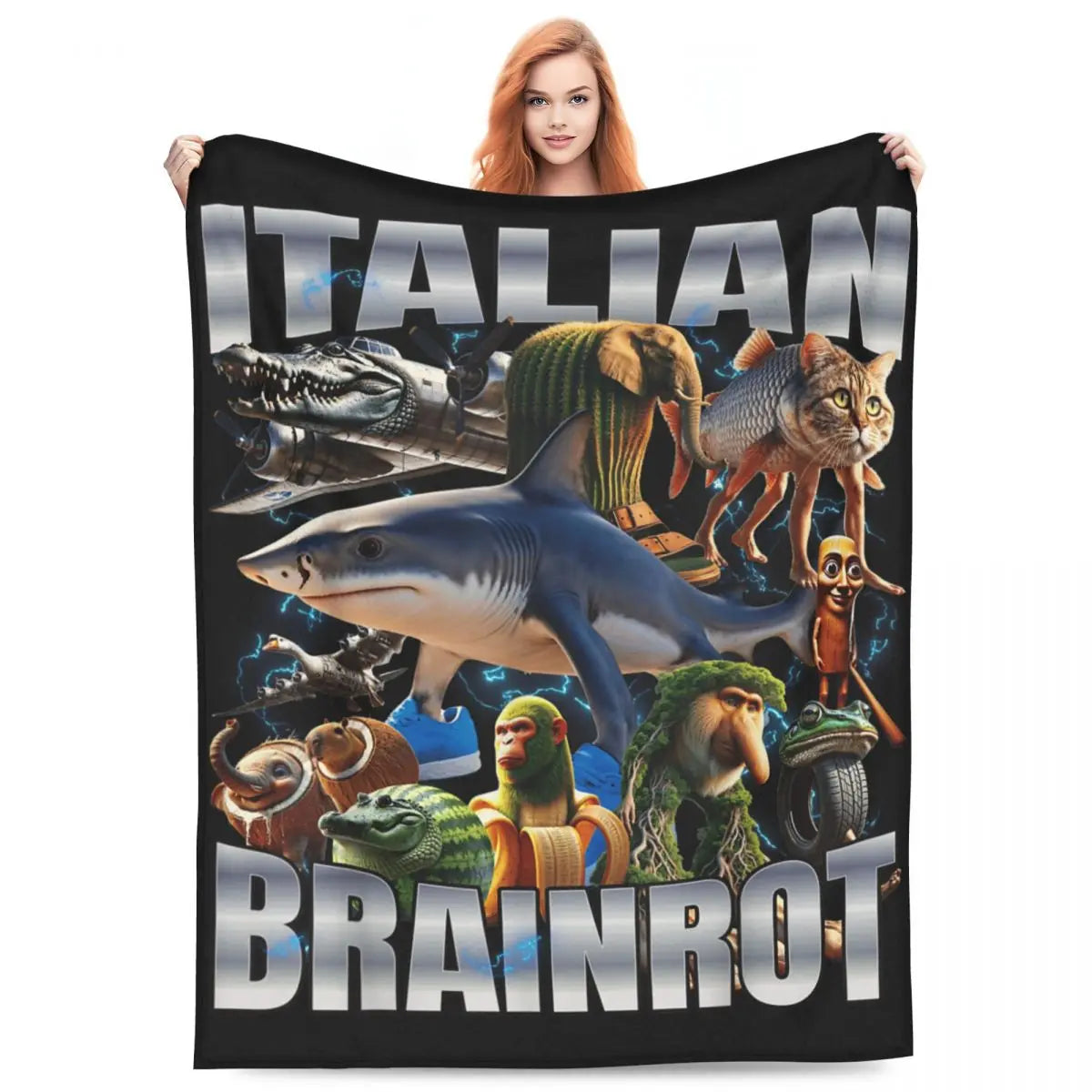 Soft Warm Blanket Travel Italian Brainrot Tralalero Tralala Tung Tung Tung Sahur Bombardiro Crocodilo Bedding Throws Flannel