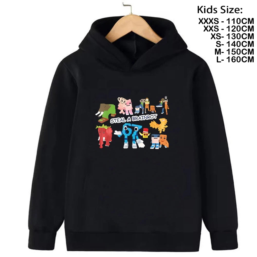 67 Six Seven Clothing Steal A BrainRot Cartoon Girls Boy Hooded Italian Brainrot Sweatshirt Children Korean Fashion Tops Girls