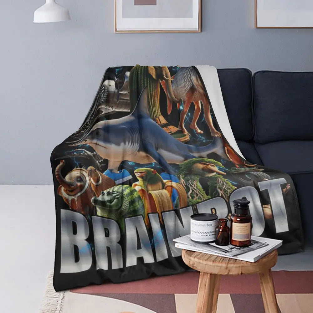 Soft Warm Blanket Travel Italian Brainrot Tralalero Tralala Tung Tung Tung Sahur Bombardiro Crocodilo Bedding Throws Flannel