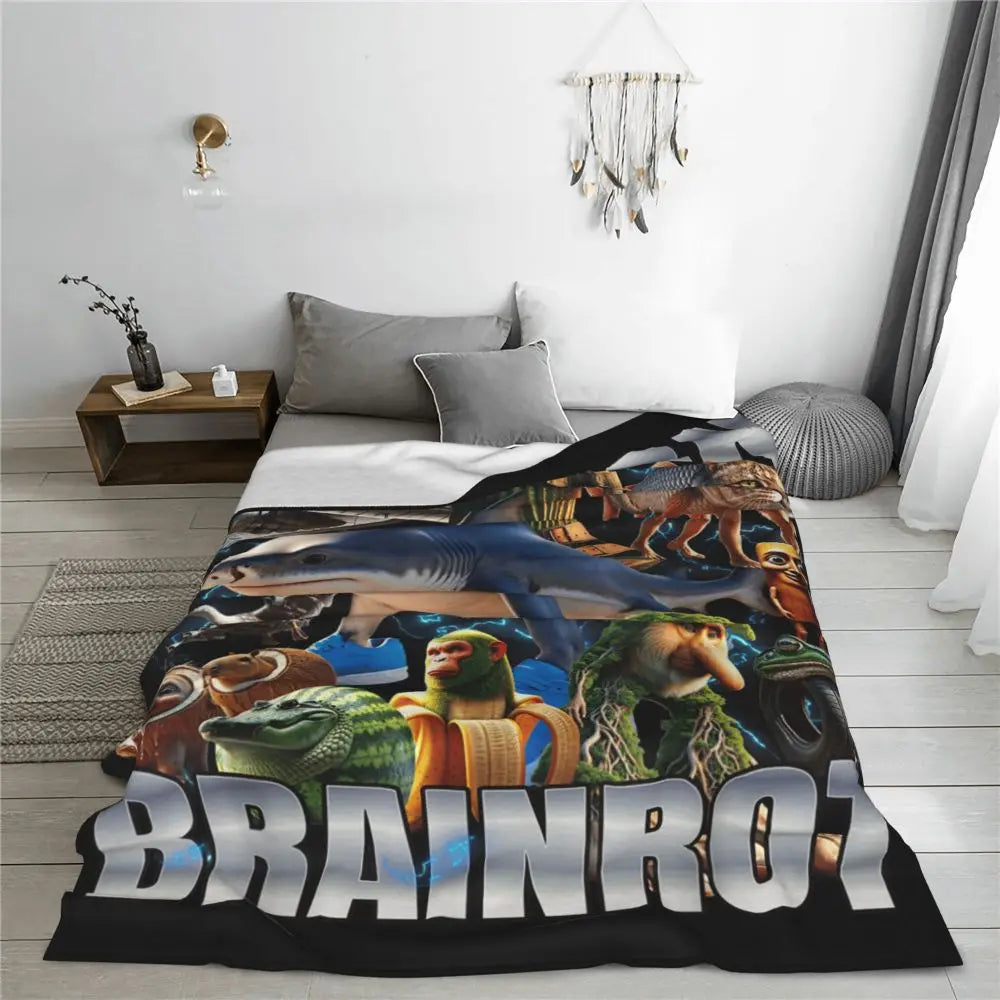 Soft Warm Blanket Travel Italian Brainrot Tralalero Tralala Tung Tung Tung Sahur Bombardiro Crocodilo Bedding Throws Flannel