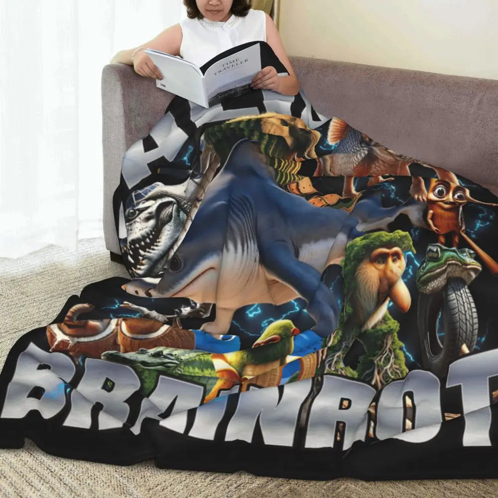 Soft Warm Blanket Travel Italian Brainrot Tralalero Tralala Tung Tung Tung Sahur Bombardiro Crocodilo Bedding Throws Flannel