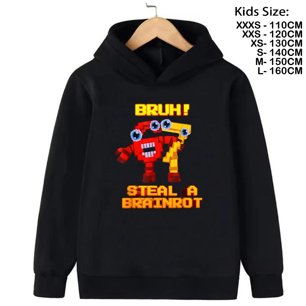 67 Six Seven Clothing Steal A BrainRot Cartoon Girls Boy Hooded Italian Brainrot Sweatshirt Children Korean Fashion Tops Girls