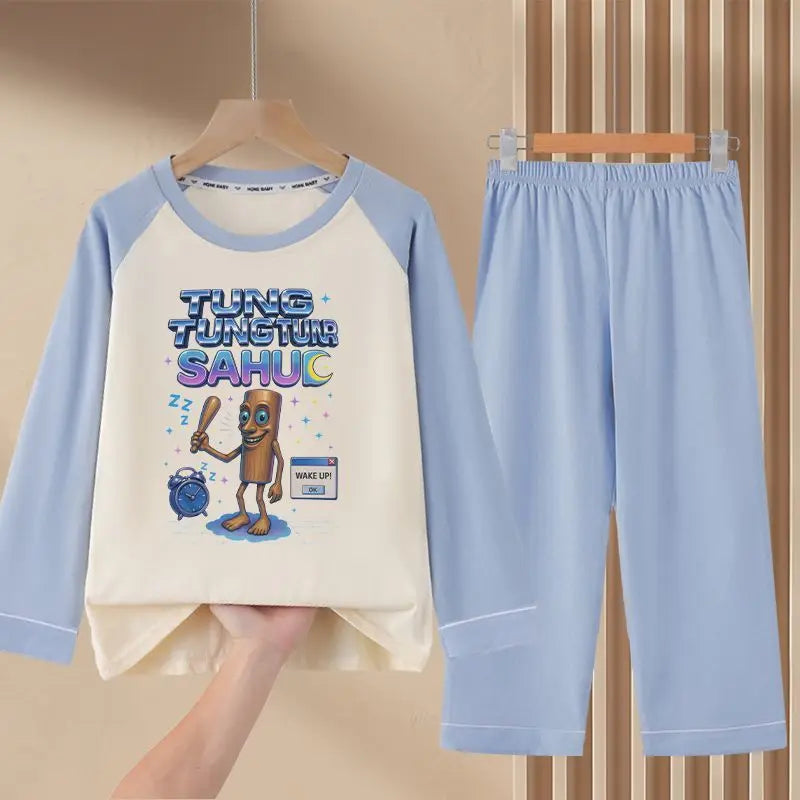 Italian Brainrot Kids Pajamas for Boys Girls Home Wear Tungtung Sahur Kids Casual Sleepwear Long Sleeve Pajamas Bottoms Suit