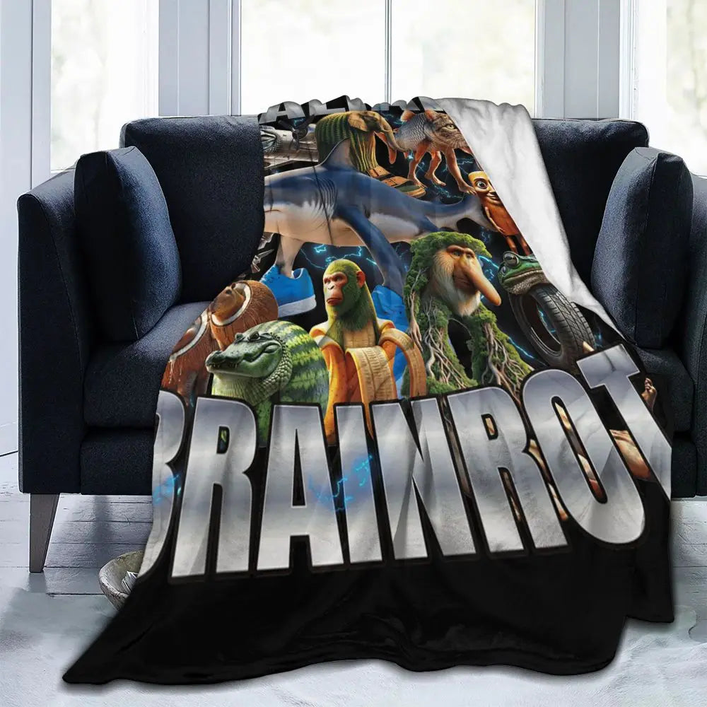 Soft Warm Blanket Travel Italian Brainrot Tralalero Tralala Tung Tung Tung Sahur Bombardiro Crocodilo Bedding Throws Flannel